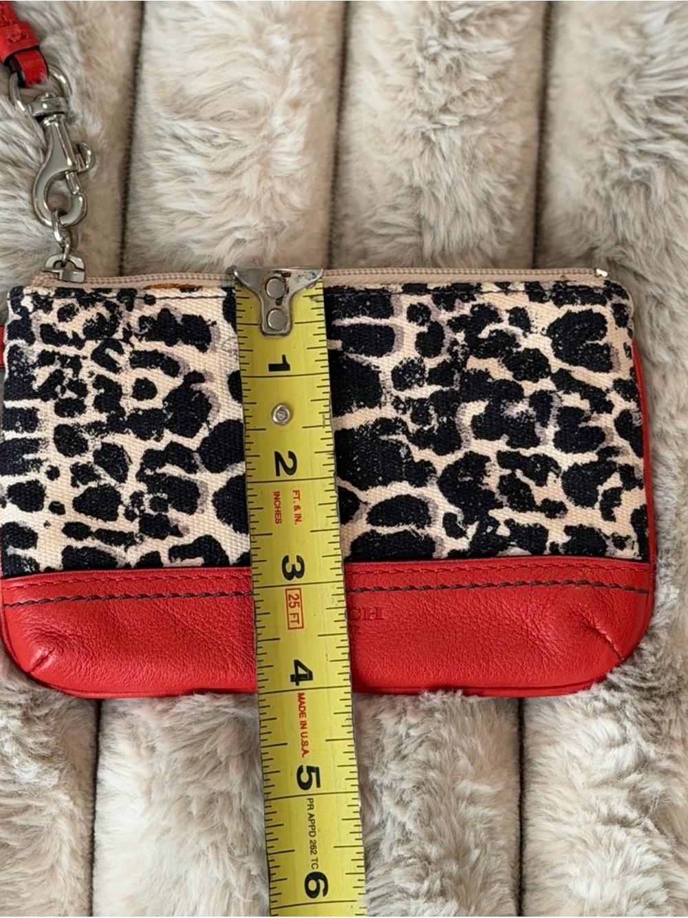 Coach Red Leather & Black Leopard Print Wristlet Clutch Pouch Hang Tag Zip Strap - Picture 9 of 9